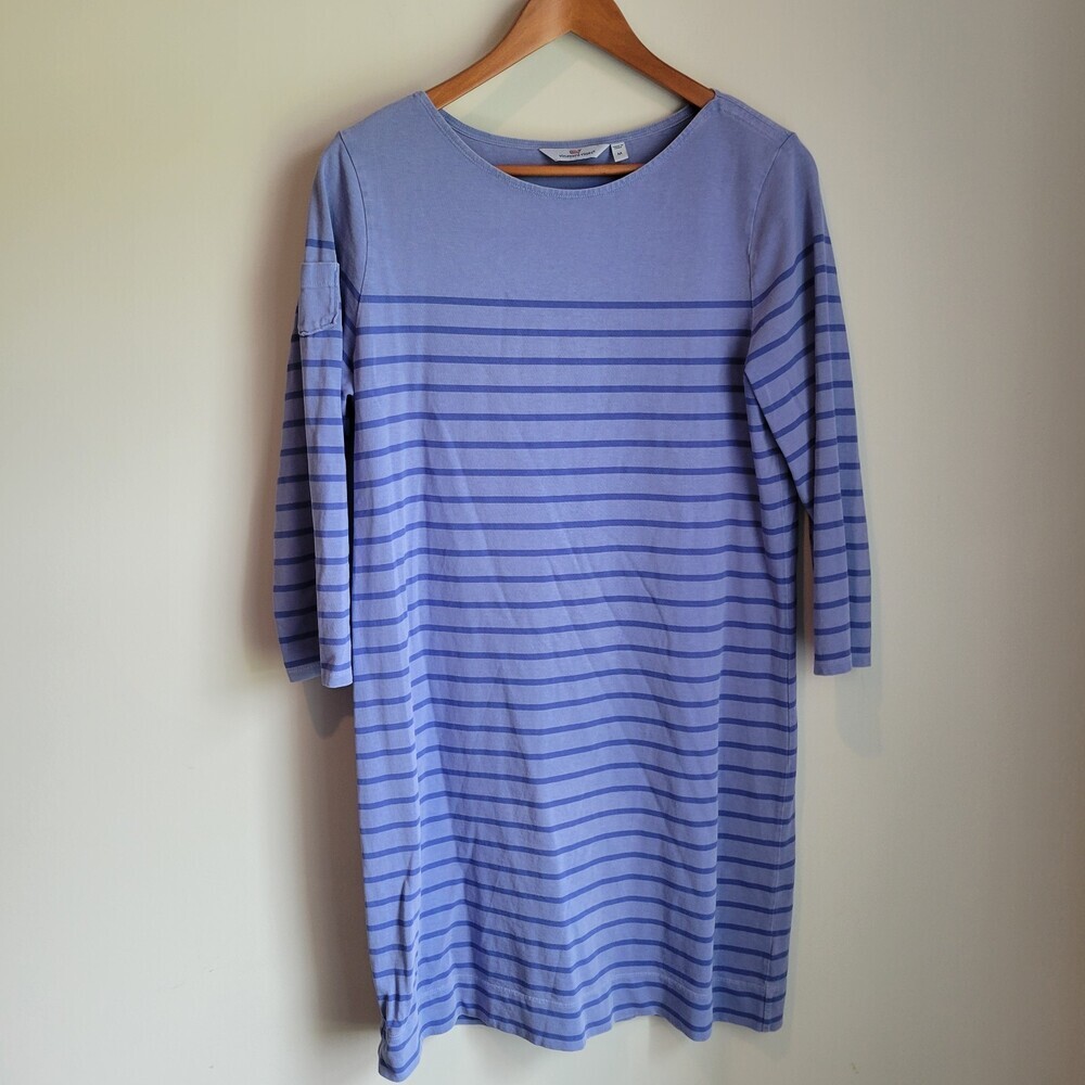 Vineyard Vines Shirt Dress Purple Striped Knit 3/4 Sleeve Women's M boatcore